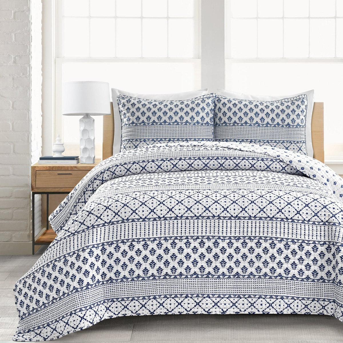Bedding Bundle: Monique Stripe Quilt Set + Ravello Pintuck Comforter Set