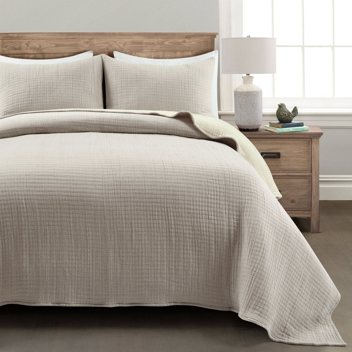 Bedding Bundle: Monique Patch Quilt Set + Solid Kantha Pick Stitch Quilt/Coverlet Set