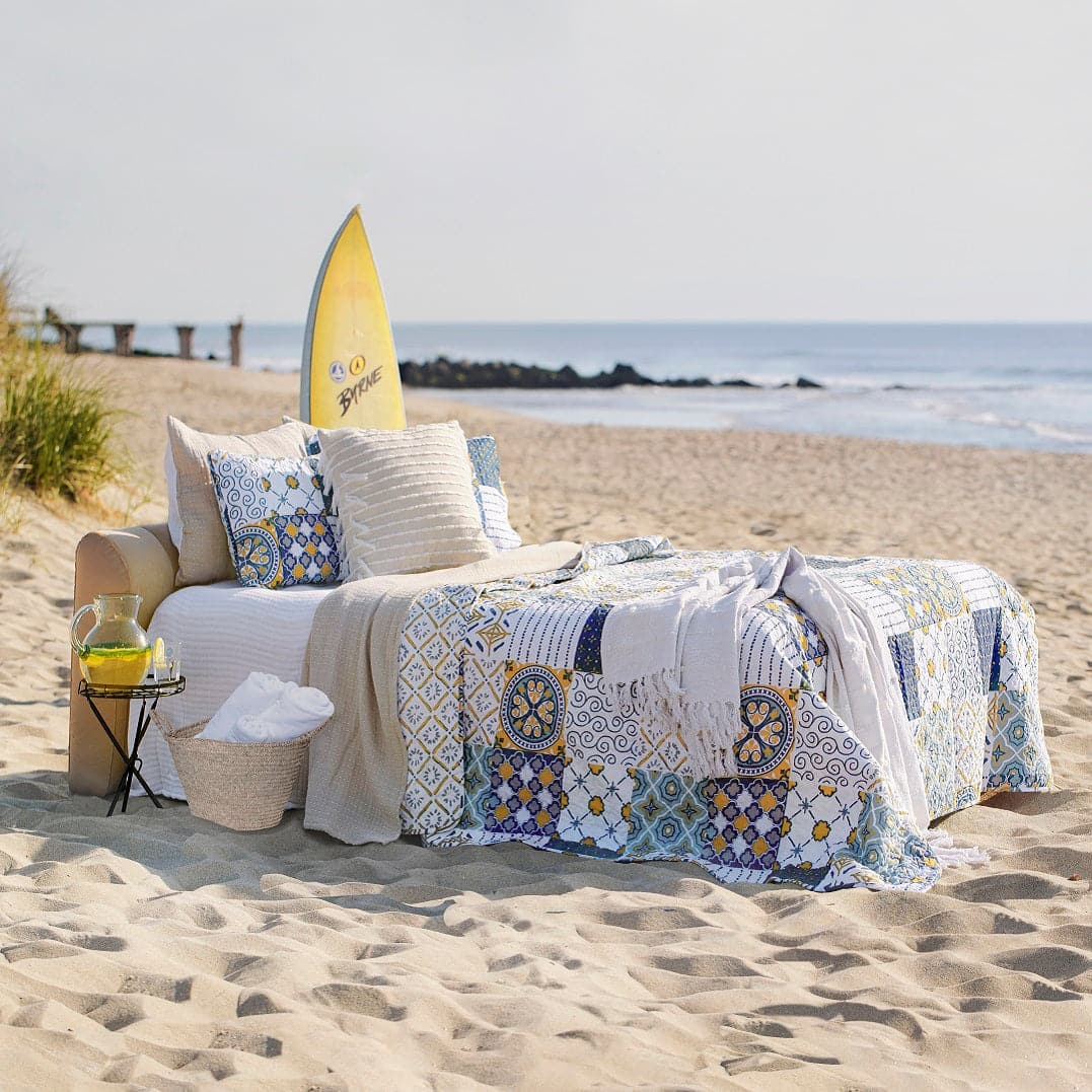 Bedding Bundle: Monique Patch Quilt Set + Solid Kantha Pick Stitch Quilt/Coverlet Set