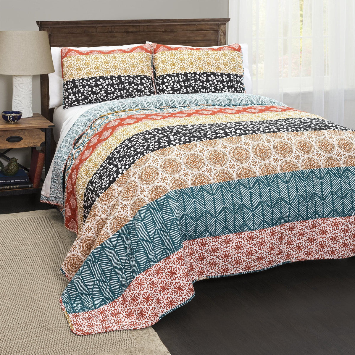 Bedding Bundle: Bohemian Stripe Quilt Set + Ava Diamond Quilt Set